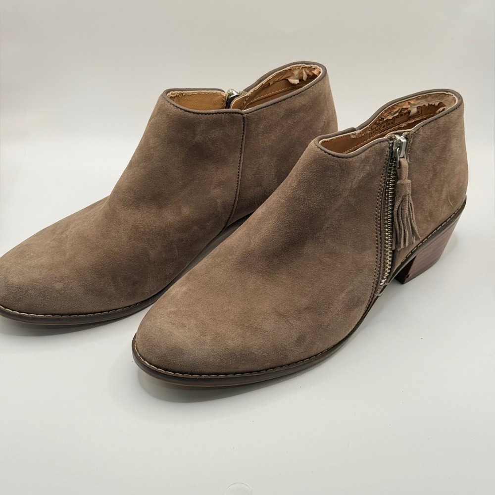 Vionic Serena Suede Ankle Boots Taupe Brown Tassel Zip Orthotic Booties 8.5